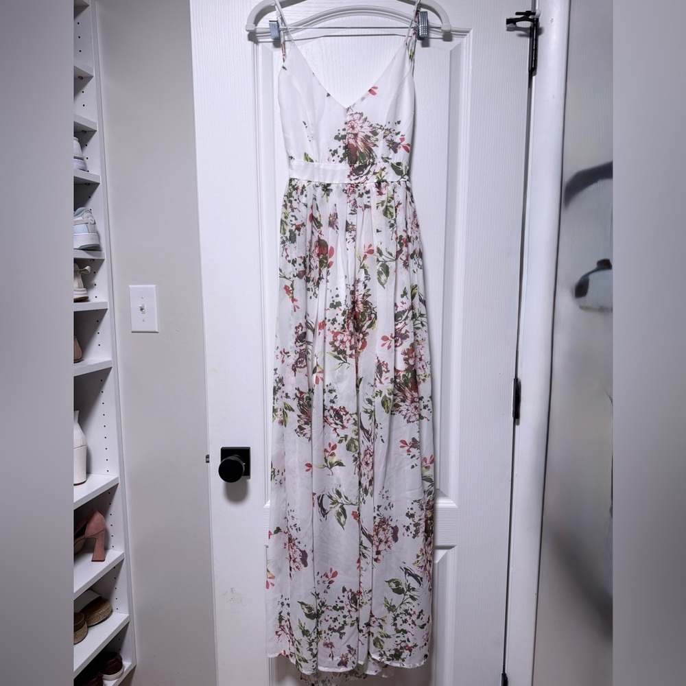 Pinky White Floral Maxi Dress with Spaghetti Straps